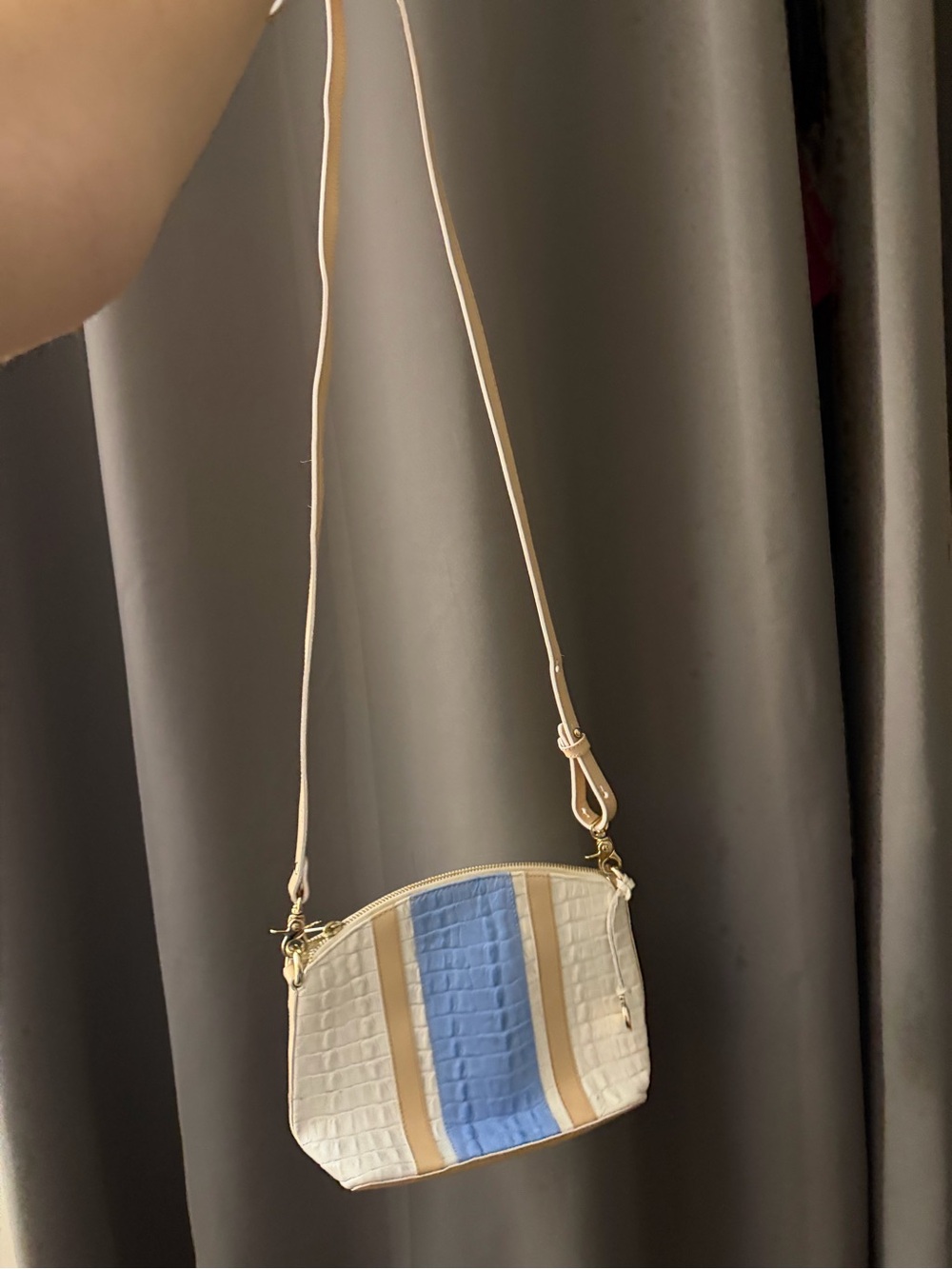 Brahmin Cream and Light Blue Crossbody Shoulder Bag